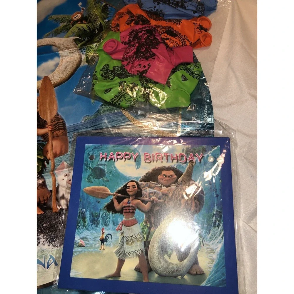 New Disney Moana Birthday party Supplies Balloons Treat bags table cover